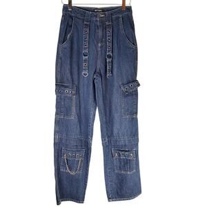 Hot Topic Womens Dark Blue Grommets & Chains Wide Leg Jeans Size 3
